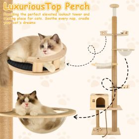 Floor to Ceiling Cat Tree, 6 Level Adjustable Height Climbing Tower with Thickened Scratching Posts (size: L)